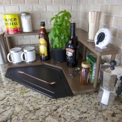 New ✔️ BarMan Counter Caddies™ - Walnut-Stained Corner Shelf - Barista Style - Available In Black And Natural Wood ???? -Barman Shop counter caddies corner barista stained decorated side 9c9efa84 2b1e 40d2 81d4 e121ba0bb0ec 700x700
