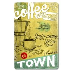 Deals ???? BarMan Fresh Hot Coffee - CUSTOMIZABLE Vintage Metal Bar Sign - 12" X 18" ✔️