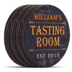 New ???? BarMan Wooden Round Coasters - Customizable - Tasting Room - Set Of 4 ⭐